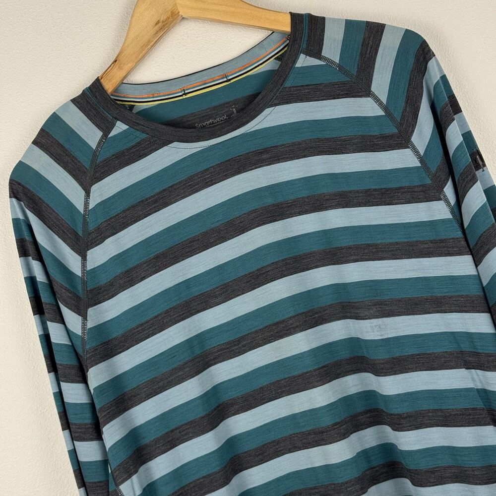 Smartwool Merino 150 Long Sleeve Base Layer Top Shirt Green Mens Large Stripe